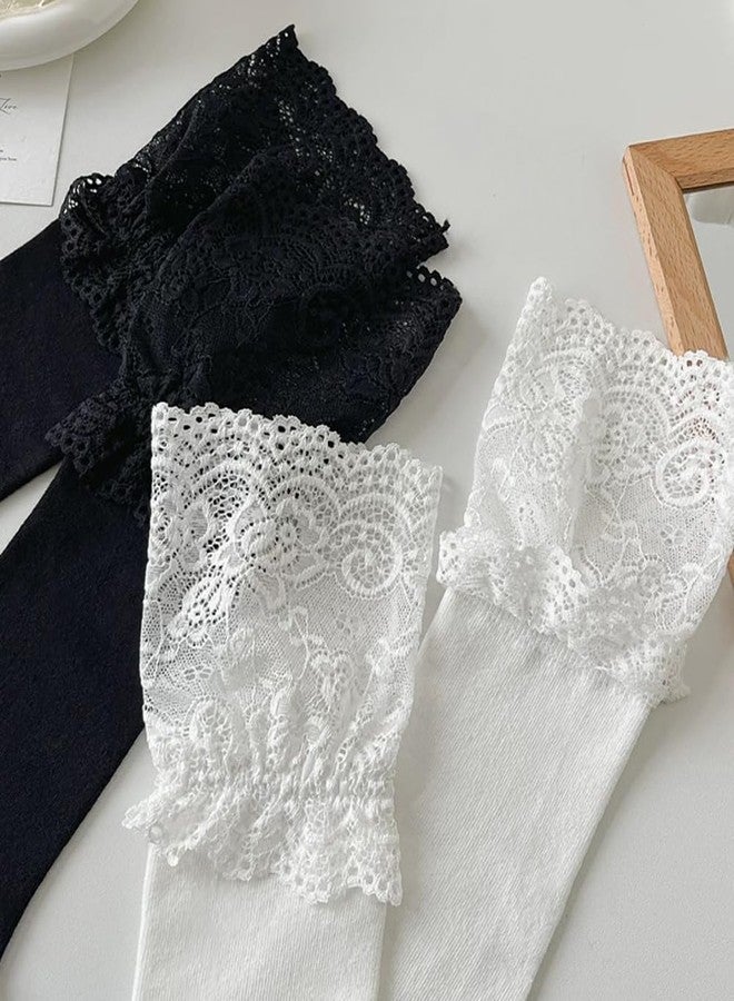 Moonlik Knee High Lace Boot Socks Women White Tall Leg Warmers, Long Y2K Stockings for Autume and Winter-1 Pair - Image 5